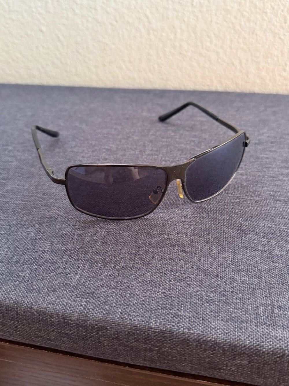 Black Rectangular Sunglasses with Dark Lenses & Metal Frame
